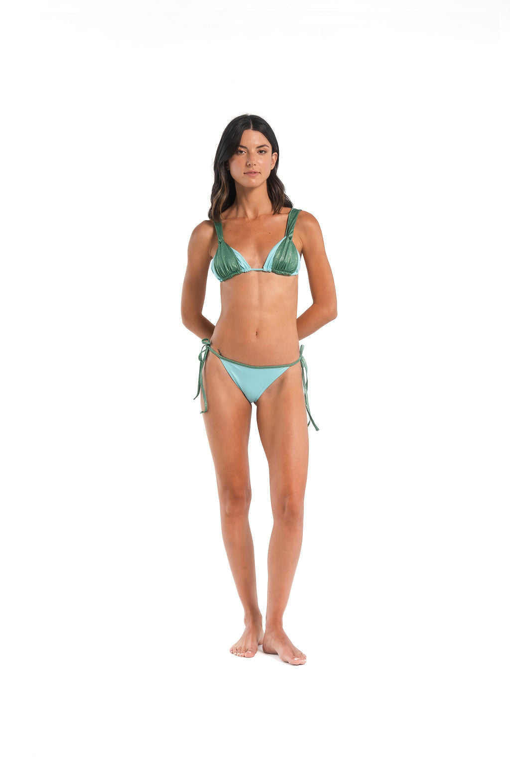 LINA TRIANGLE BIKINI — CYAN/GREEN