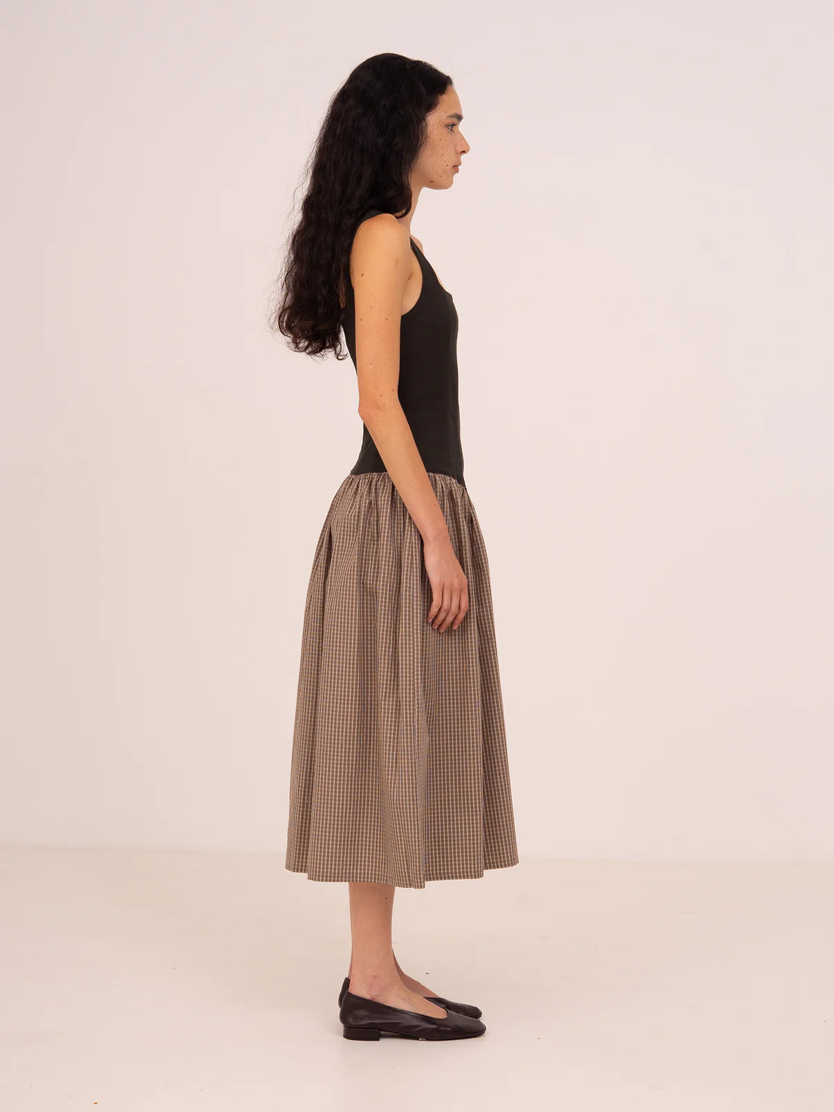 ROVE BROWN PLAID MIDI DRESS