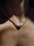 STONE NECKLACE - RHODOCROSITE WITH BAROQUE PEARL