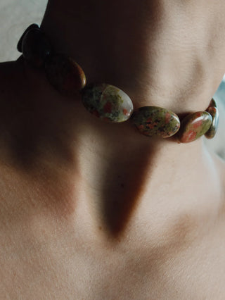 Stone Necklace - Unakite Jasper Ovals