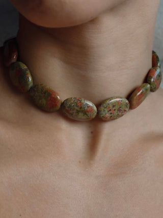 Stone Necklace - Unakite Jasper Ovals