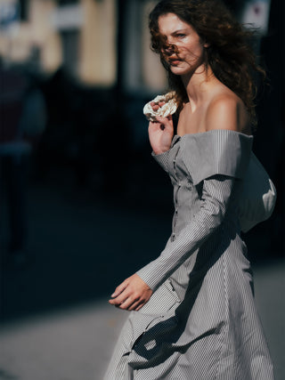 BARDOT BROWN STRIPED DRESS