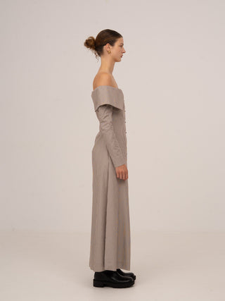 BARDOT BROWN STRIPED DRESS