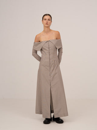 BARDOT BROWN STRIPED DRESS