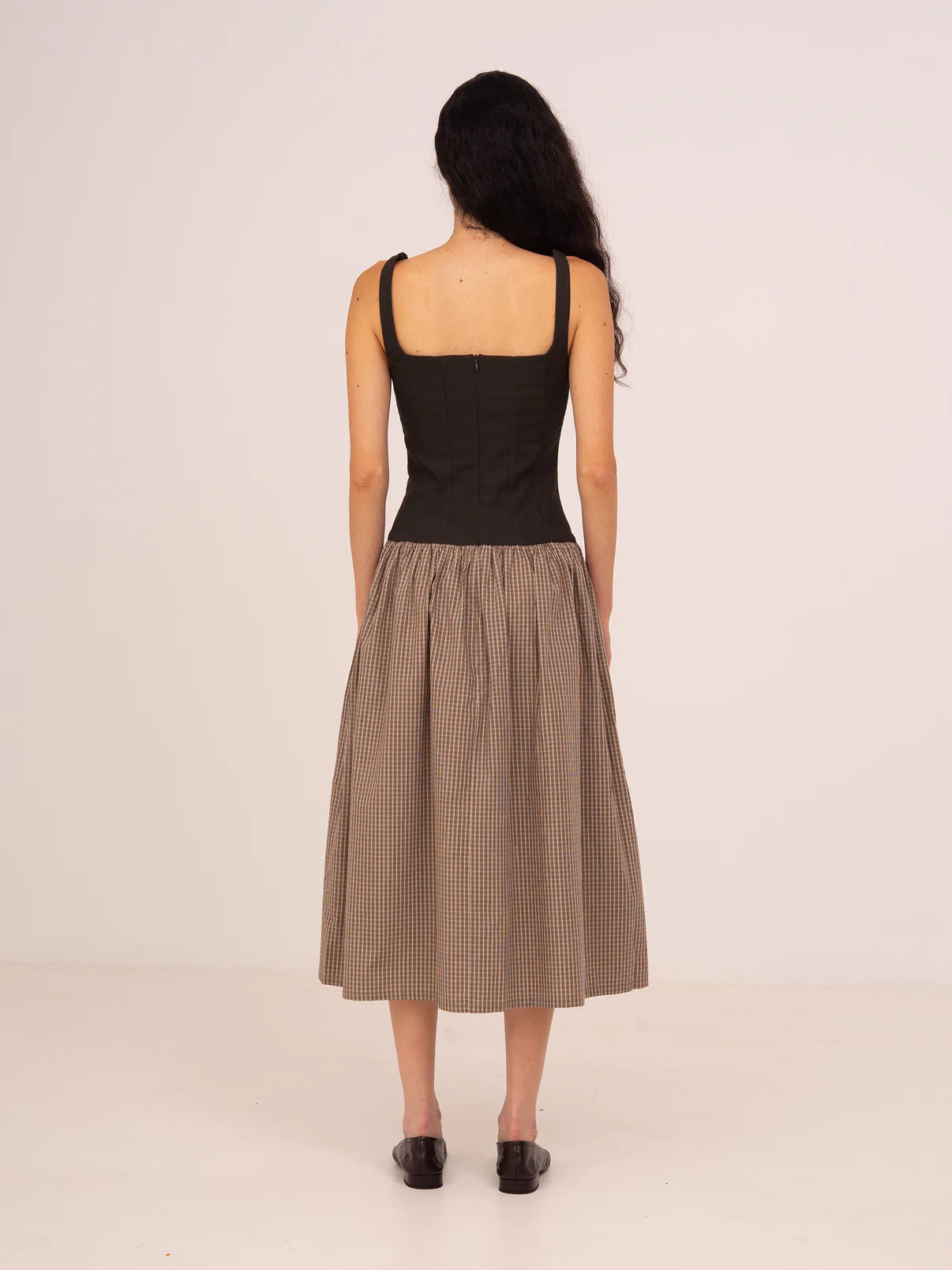 ROVE BROWN PLAID MIDI DRESS