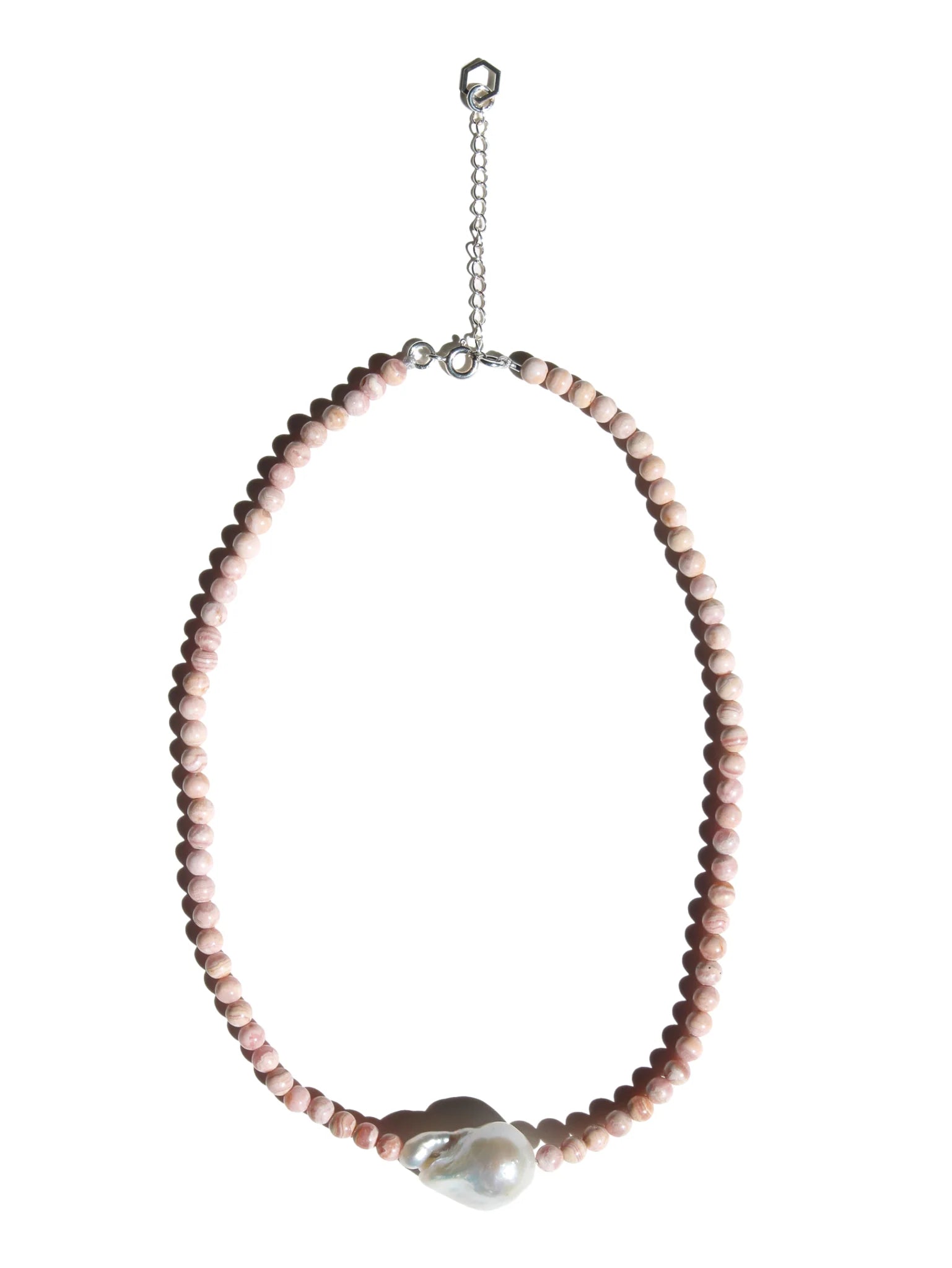 STONE NECKLACE - RHODOCROSITE WITH BAROQUE PEARL