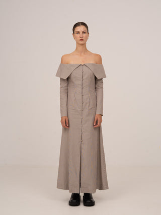 BARDOT BROWN STRIPED DRESS